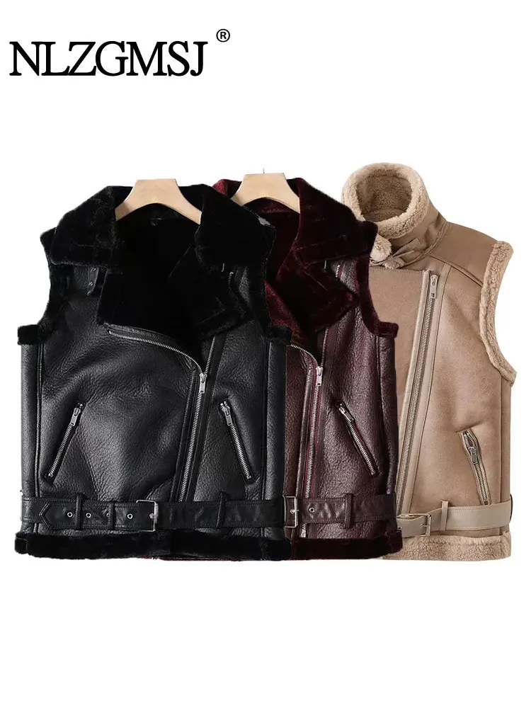 

Женский кожаный жилет без рукавов, с защитой от ветра