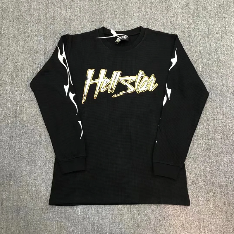 

Свитшот Hellstar оверсайз для мужчин и женщин, худи из чистого хлопка с надписью и логотипом, черный цвет, 1:1