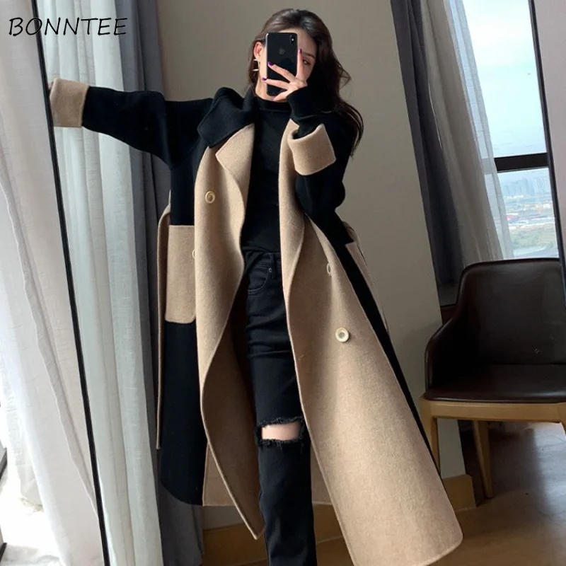 

Autumn Vintage Blends Women Korean Style Temper Fashion Adjustable Waist Office Ladies Casual Ulzzang Mature Female Chic Elegant