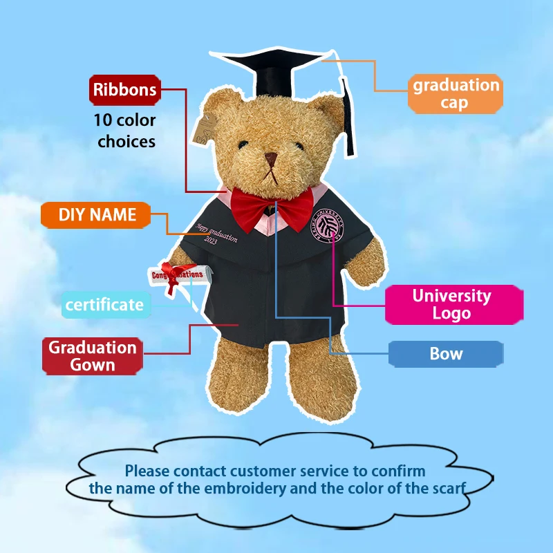 

Подарок на выпускной плюшевый медведь в платьях для девочек 2023 Dr. Cap Тедди gсувенир с пользовательским логотипом и именем животных сувениры