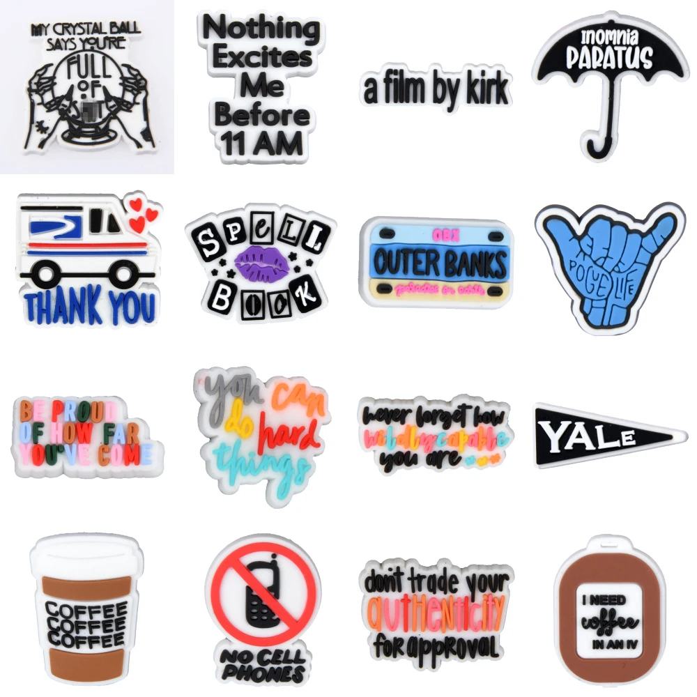 Hot Sale 1 Pcs Pink Croc Shoe Charms Women Lovely Slogan Decorations Cute Girls Birthday Wristband Accessories Coffee Cool Mom