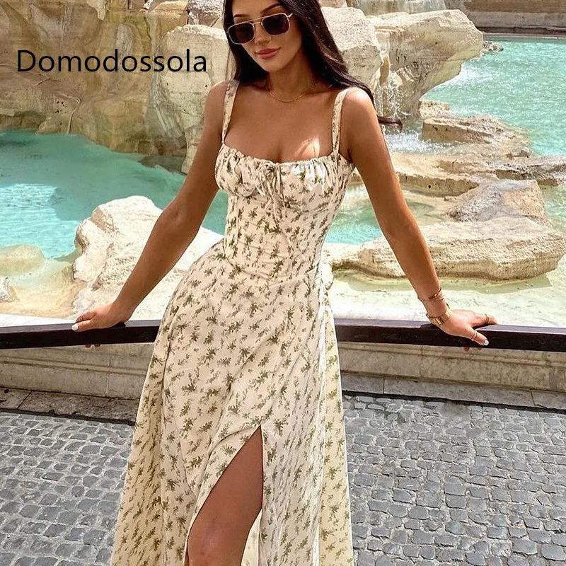 

Party Dress Ladies 2023 Spring And Summer New Small Floral Sexy Slim Elegant Slit Suspenders Street Style Casual Women's Dresses
