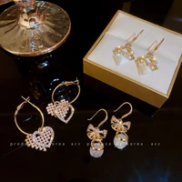 pearl diamond love earrings sweet peach heart love dangle earrings ladies fashion luxury earrings party travel jewelry