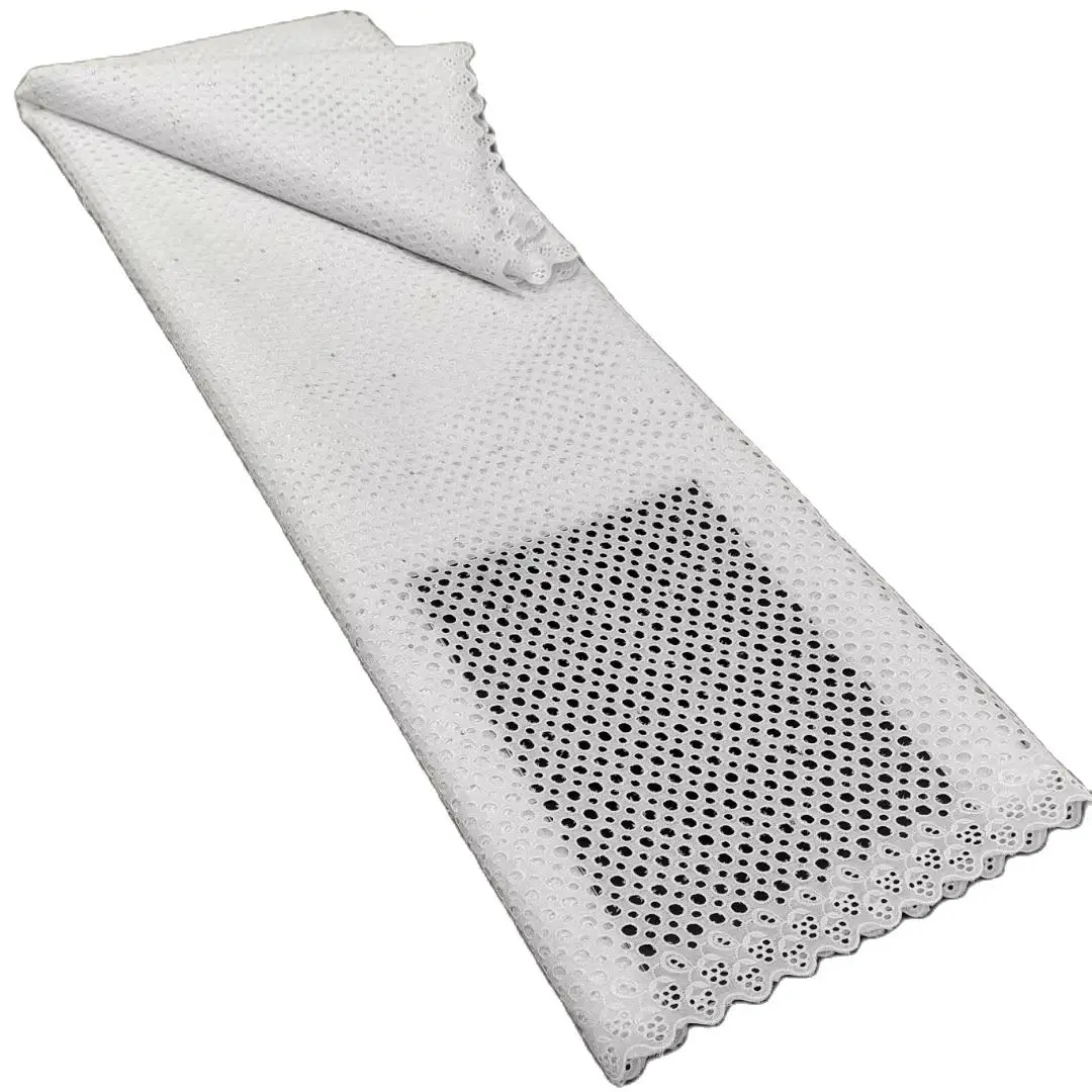 Выдалбливаемая хлопковая африканская кружевная ткань 5 ярдов швейцарская вуаль