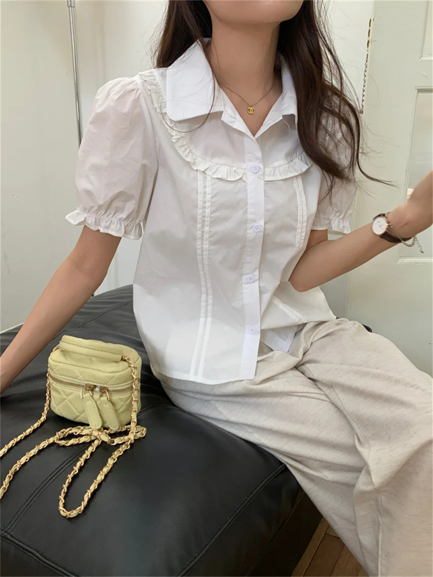 Женские летние стильные милые рубашки PLAMTEE с оборками повседневные офисные