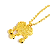 2020 new fashion accessories sand gold boys girls children happiness peace golden lock pendant baby lock necklace jewelry
