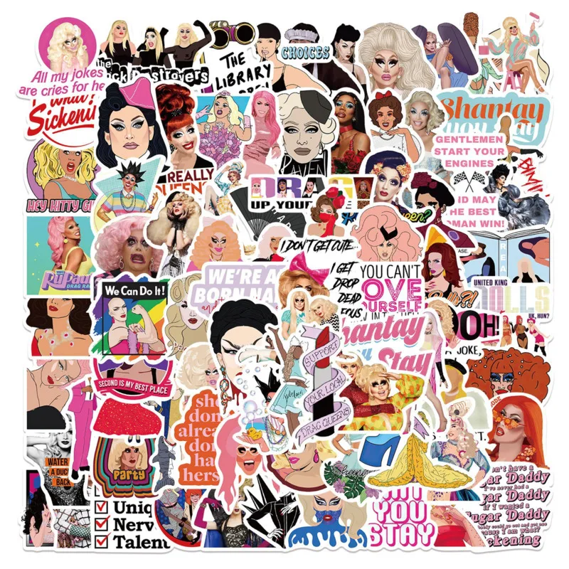 

100pcs Cross Dressing Queen Show Graffiti Stickers Suitcase Notebook Luggage Laptop Waterproof Sticker DIY Classic Toy Decal