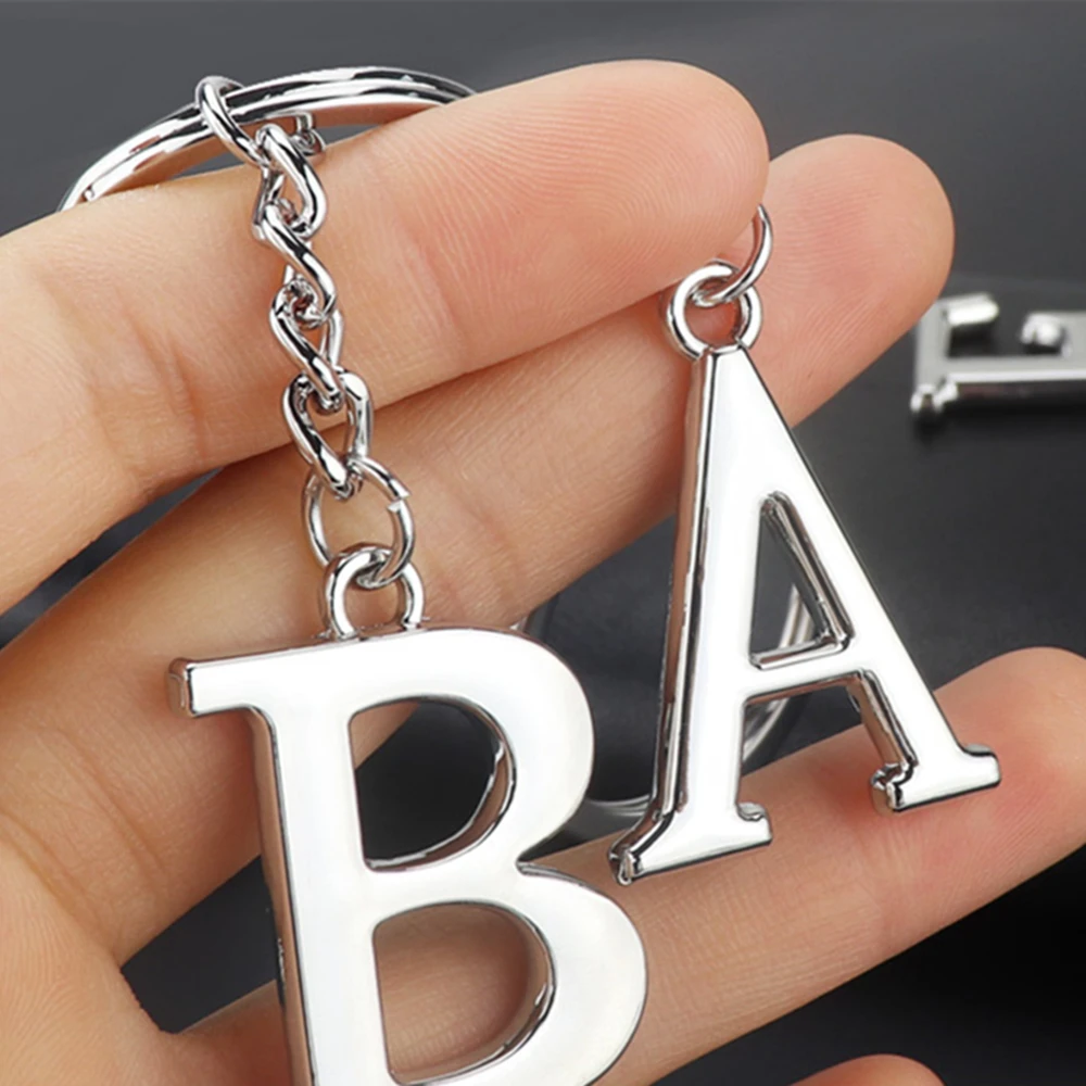 

DIY A-Z 26 Letters key Chain Car Men Metal Keychain Ring Women Car Key Ring Simple Silver Color Letter Name Key Chain Party Gift