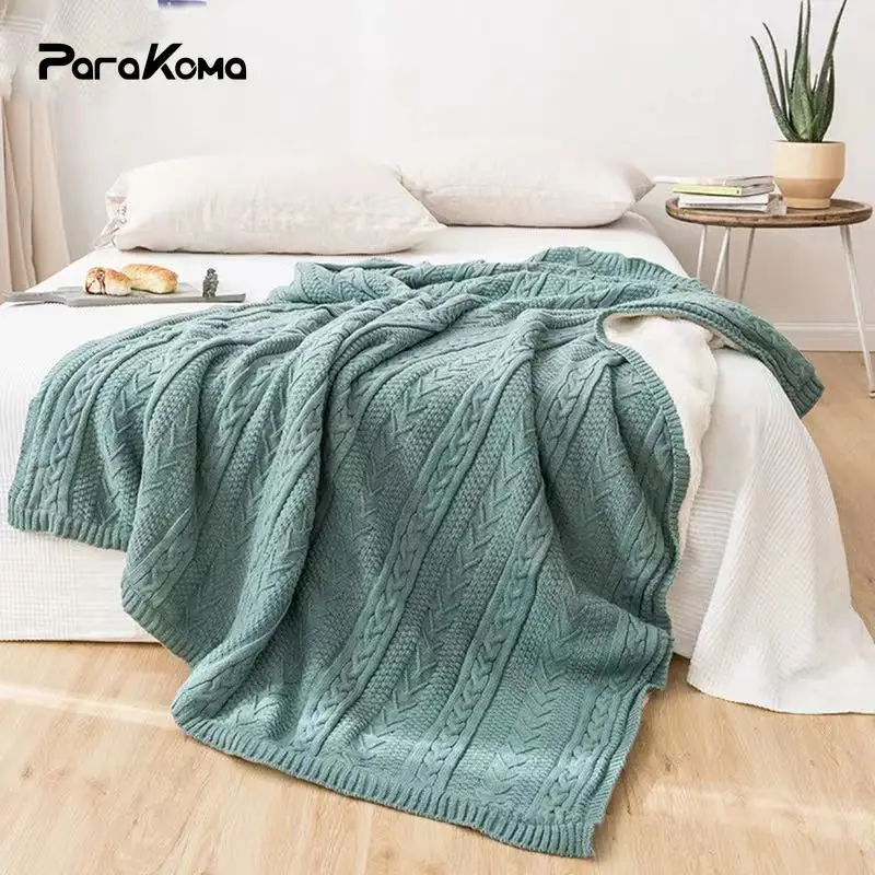 

Nordic Style Winter Stripe Fleece Blanket Soft Warm Knitted Blanket Home Decor Bedspread Plush Throw Blankets for Bed Sofa