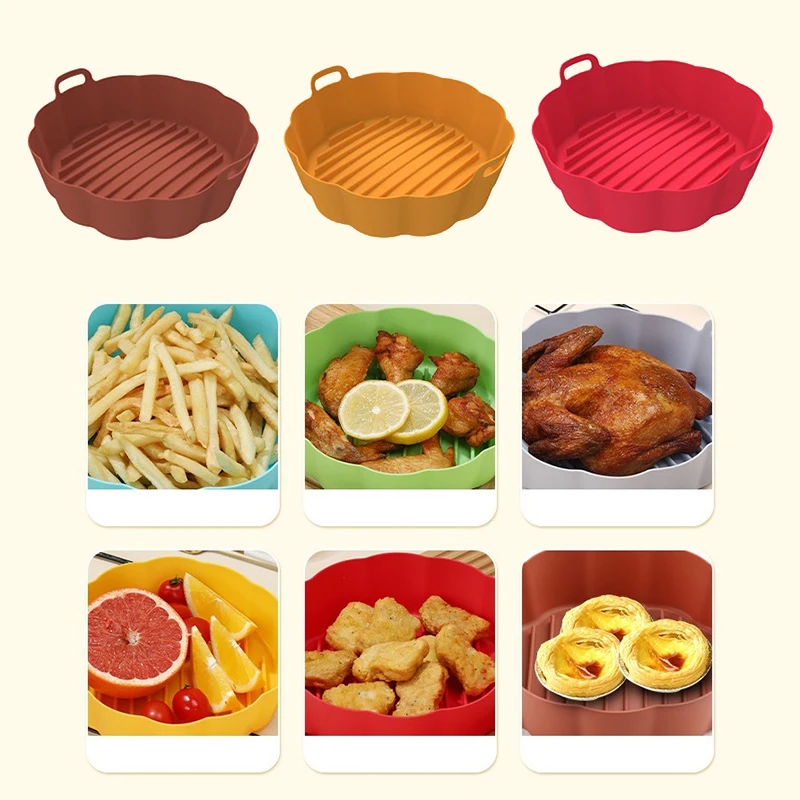 

1PC 6.5inch Air Fryer Silicone Pot Reusable Non-Stick Oven Microwave Grill Pan Tray Baking Basket Tool Accessories