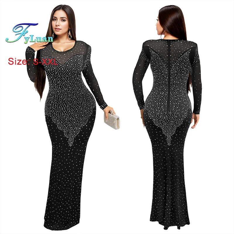 Женские платья с длинными рукавами элегантное вечернее платье со стразами