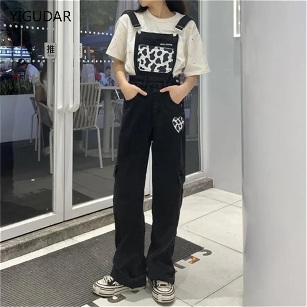 Осенний женский джинсовый комбинезон Свободный Повседневный прямой нагрудник