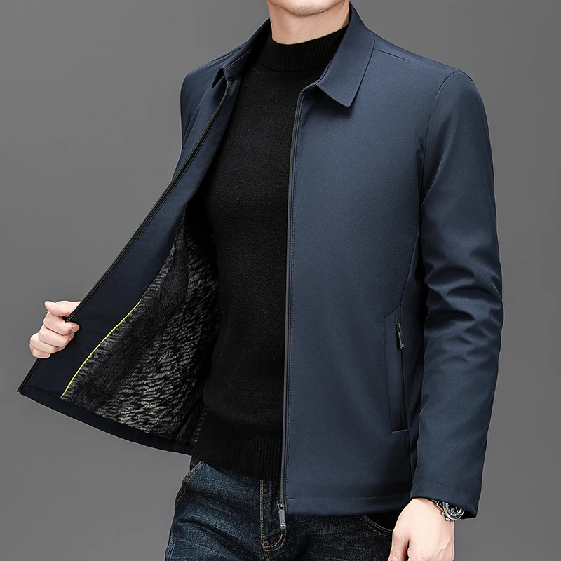 

Winter Autumn Men Executive Business Jacket Waterproof Fabric Thicken Fleece Liner Basic Coat Chinese Leader Style Outfits Male