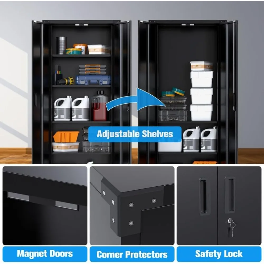 Гаражный шкаф для хранения на колесах металлический H 72 дюйма с 2 дверцами и 4