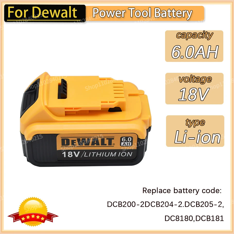 

Dewalt 18V 6.0Ah DCB200 rechargeable Replacement Battery Compatible with for Dewalt 18V/20V Tools Battery