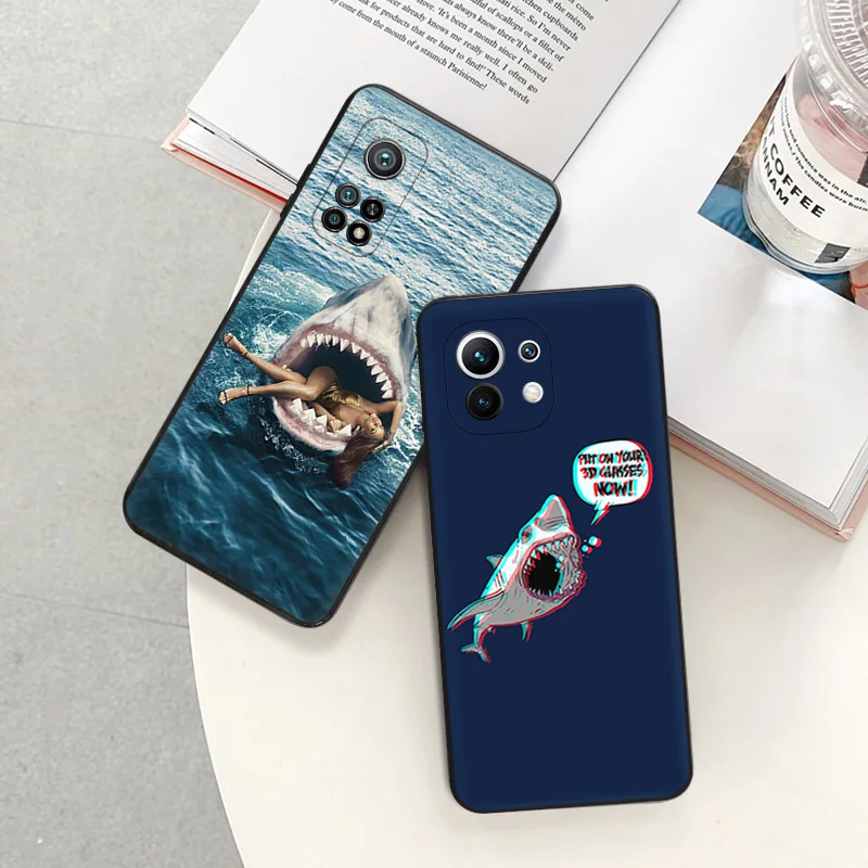Чехол для телефона Redmi 10C 10A Note 11 Pro 10 10s 11s с рисунком милой акулы Xiaomi 10t 11t Lite черный