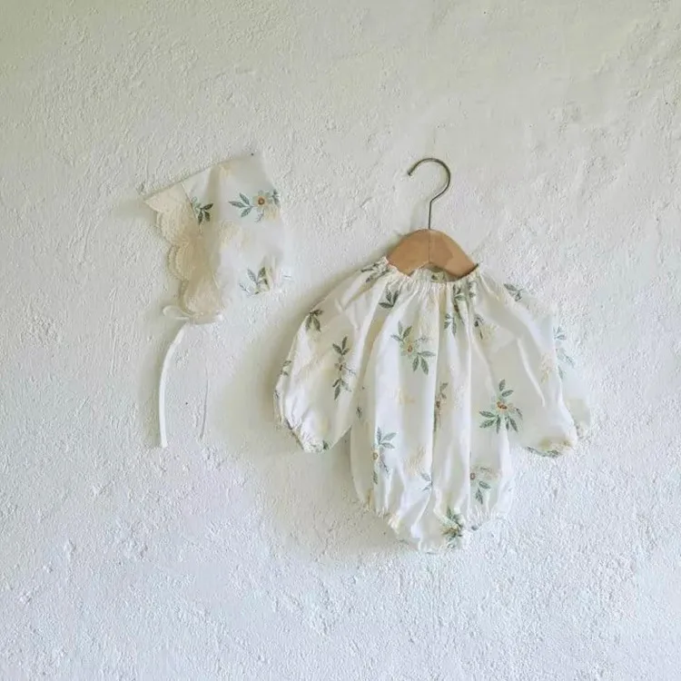 RiniLucia Infant Baby Girls Rompers Floral O-neck Newborn Autumn Children Long Sleeve Cotton Clothing Baby Clothing One Piece