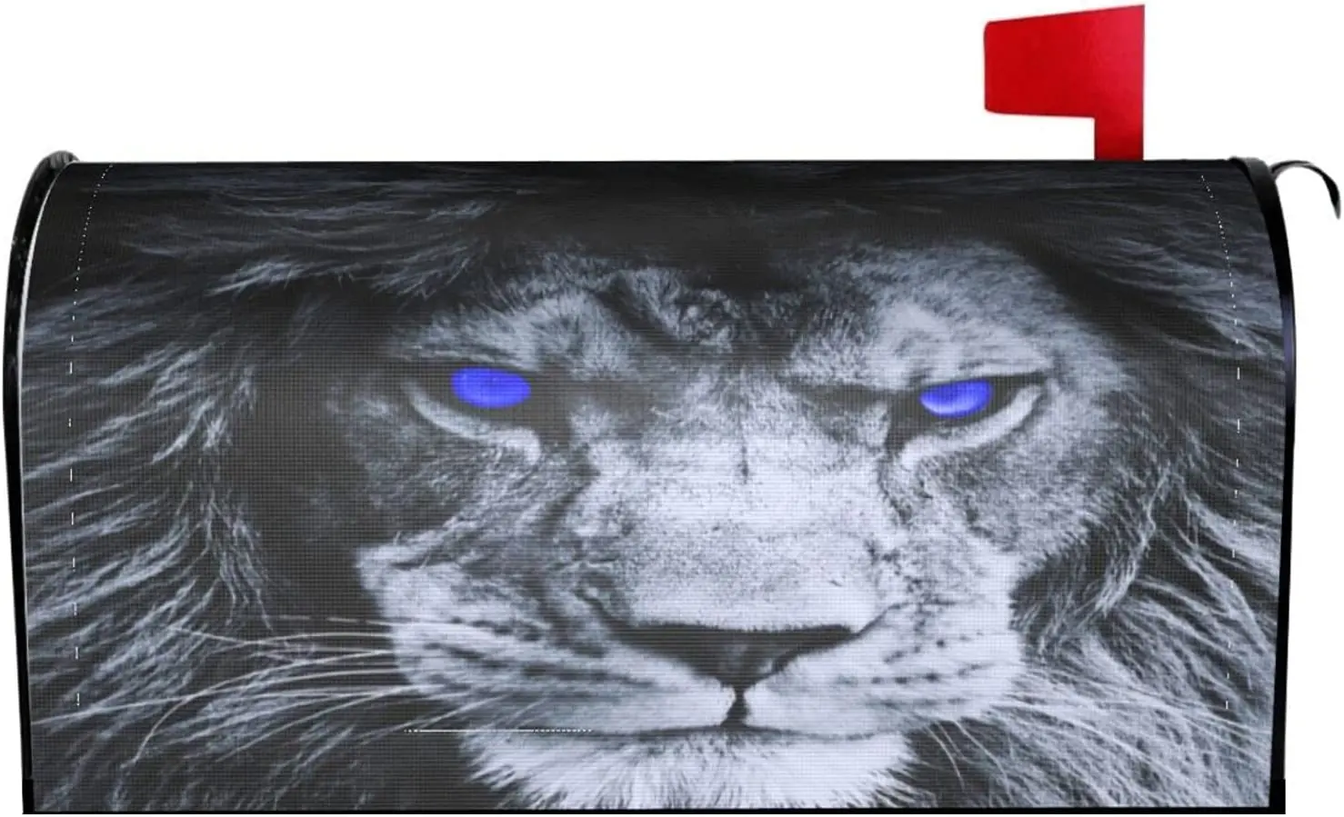 

3D Lion Head with Blue Eyes Animal Pattern Artworks Mailbox Covers, Mailbox Wraps for Garden Yard Outdoor Decorations Standard S
