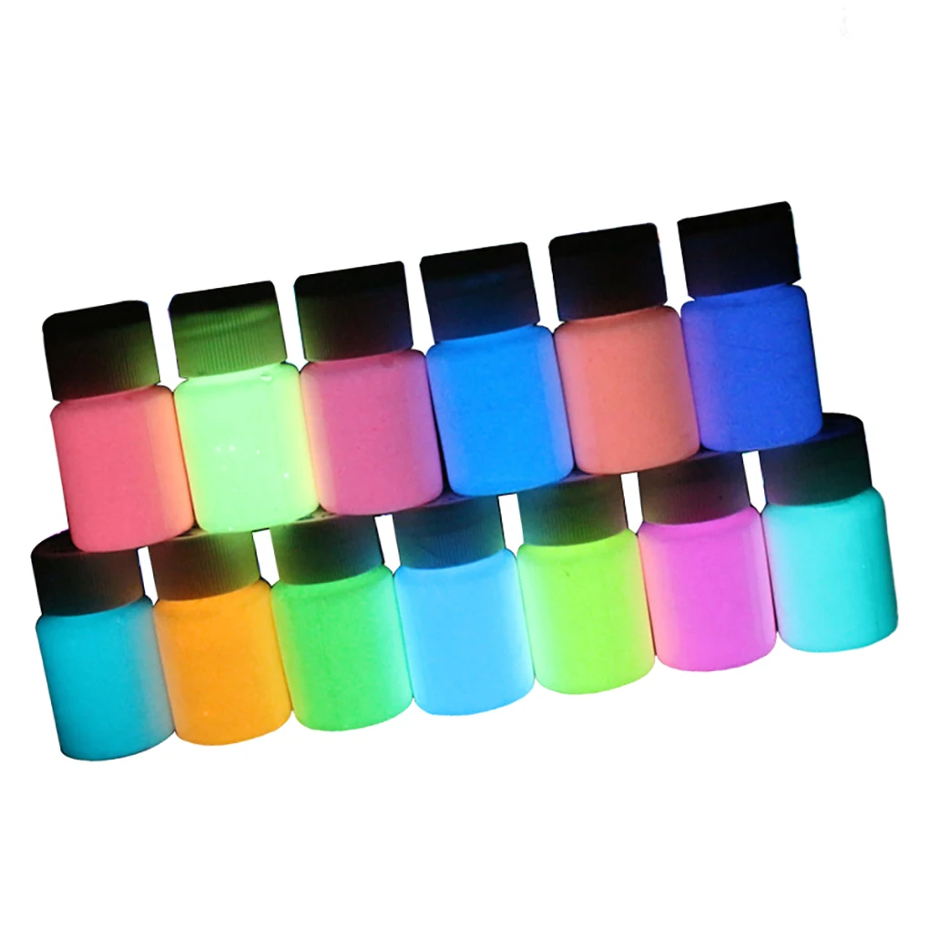 

13 Pieces Glow in The Dark Paint Self-Luminous Glowing Set Pigment Supplies Drawing Jewelry Making Craft Wall Body