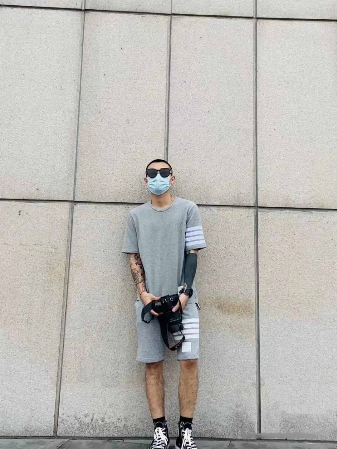 

TB THOM Oversized T-shirt Cotton 4-Bar Stripes Gray Blouses Summer Fashion Korean Design Top Women Casual Outdoor T-shirts