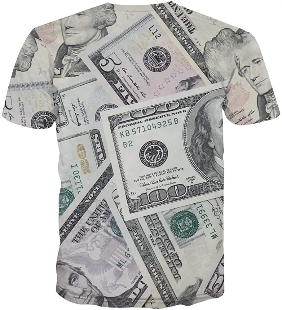 

Men's money graphic full body 3D printing novel round neck short-sleeved shirt