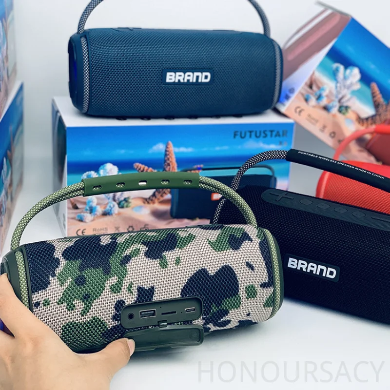 Фото Портативная Bluetooth-колонка HIFI Stereo с двойным басом, LED-подсветкой, беспроводным сабвуфером, водонепроницаемая, для улицы, с поддержкой AUX, BT, TF, музыкальный плеер №3