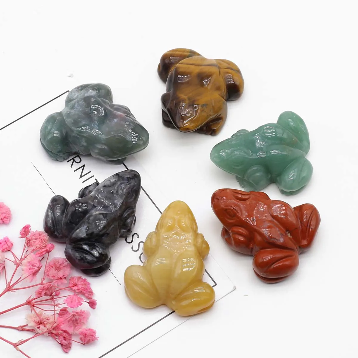 

1PC Multiple Colors Natural Stone Frog Ornament Animal Beads Crafts Reiki Healing Mineral Jewelry Home Decor Gift Party