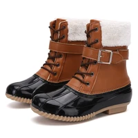 women warm snow boots classic pu stitching round toe low heel non slip lace up buckle cashmere lining fashion ankle boots kc267