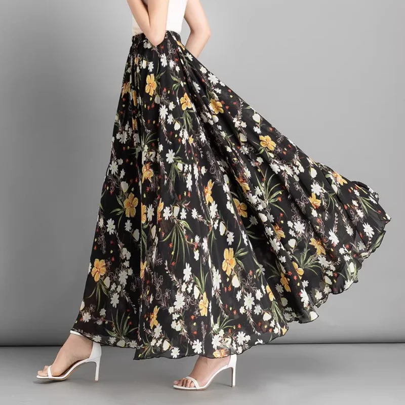 Женская шифоновая юбка в горошек элегантная длинная стиле Харадзюку с большим