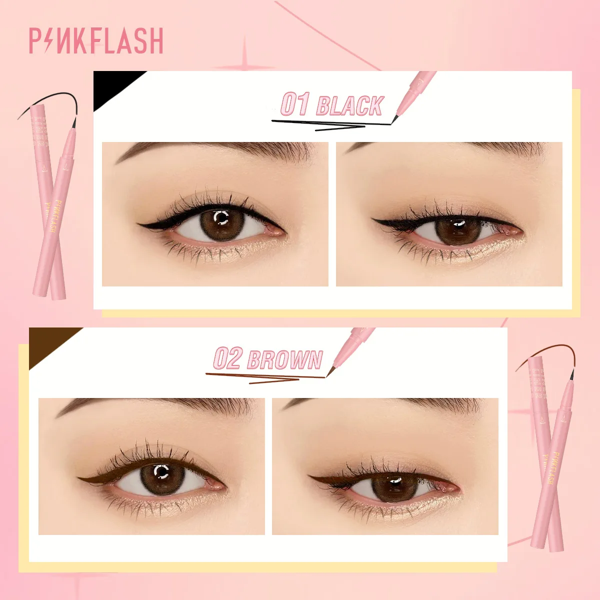 Быстросохнущая водостойкая черная жидкая подводка для глаз PINKFLASH # DoubleJoy Hypersharp
