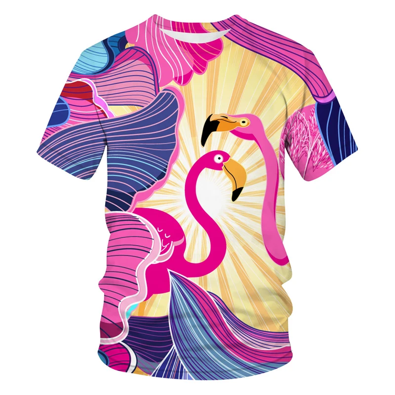 

Abstract animal pattern 3D printing casual trend T-shirt men's short-sleeved O-neck shirt Flamingo high-definition pattern