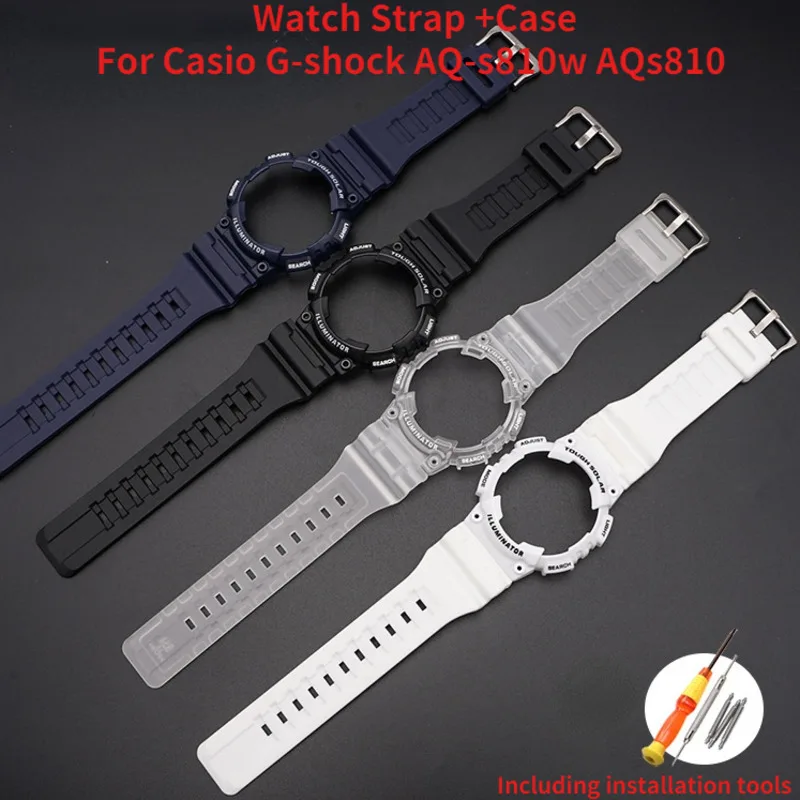 

Resin Watch Strap For Casio AQ-S810W AQS810 Transparent Strap Case Men's Watch Band Silicone Wrist Band Bracelet Accessories