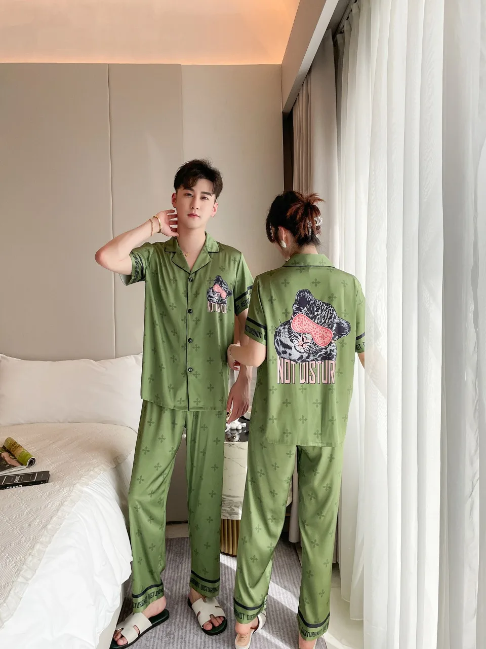 [Women's pajamas] [high-quality]2023 Spring/Summer New Couple Pajamas Men's and Women's Ice Silk Cat Short Home Fur