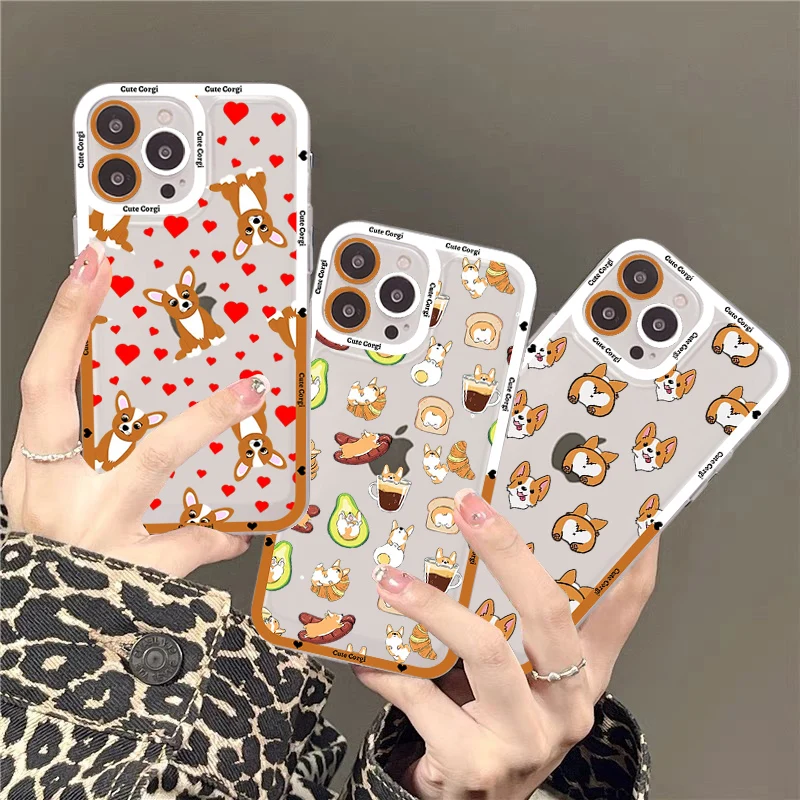

Ottwn Clear Cute Corgi Puppy Phone Case For iPhone 11 12 13 14 Mini Pro Max XR X XS TPU Clear Case For 8 7 6 Plus SE 2020