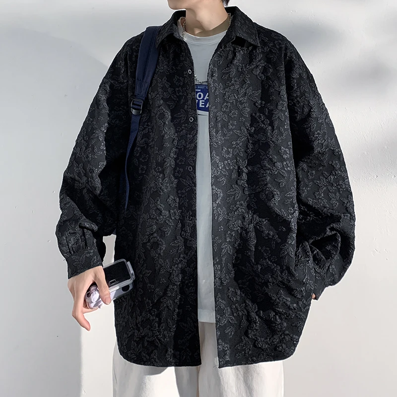 

Новая мужская рубашка с тисненым тиснением с длинным рукавом куртка с лацканами Мужская рубашка с длинным рукавом унисекс Корейская версия Повседневный Топ пальто