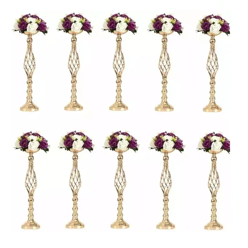 

10PCS Metal Gold Candle Holders Road Lead Pillar Candlestick Table Centerpiece Stand for Wedding Candelabra Flowers Vases