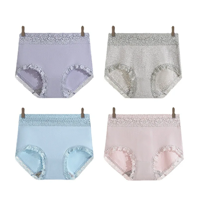 

Хлопковое нижнее белье 4XL, женские кружевные трусы большого размера с высокой талией, дышащее антибактериальное тонкое нижнее белье для жив...
