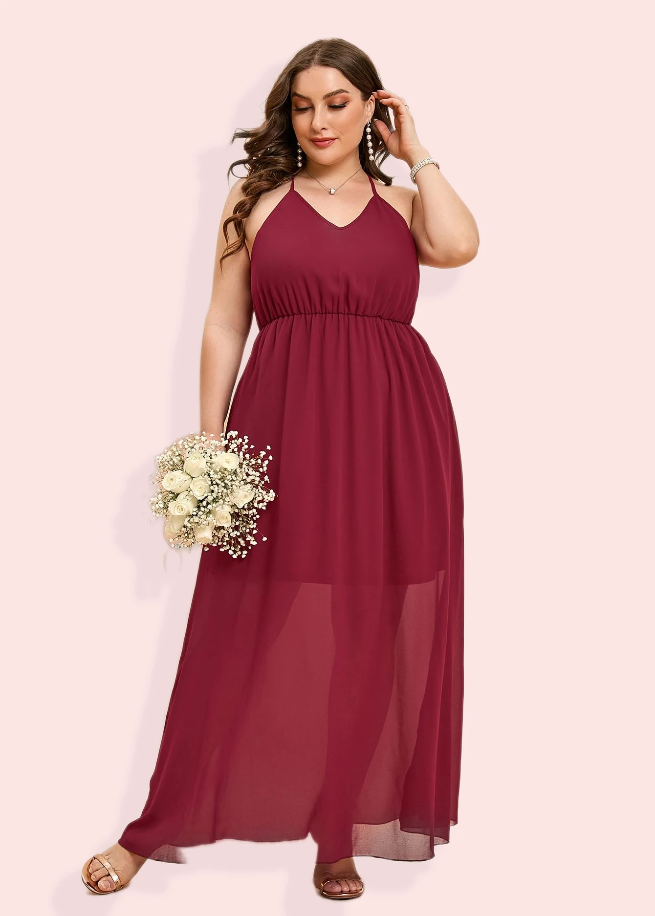 Women Plus Size Wedding Guest Maxi Dress 2022 Summer Long Backless Elegant  Cocktail Pink Party Dress Oversized Evening Clothing
