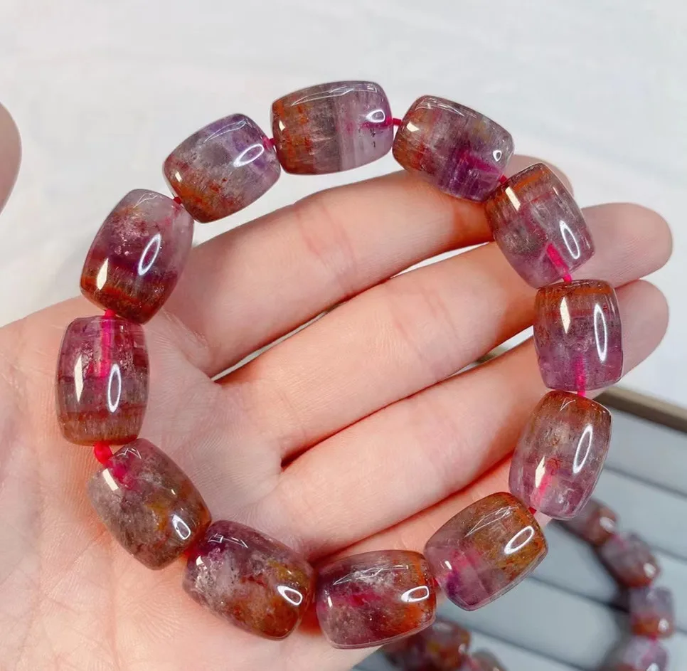 Натуральный Красный ауралит 23 Cacoxenite цилиндрический браслет с бусинами