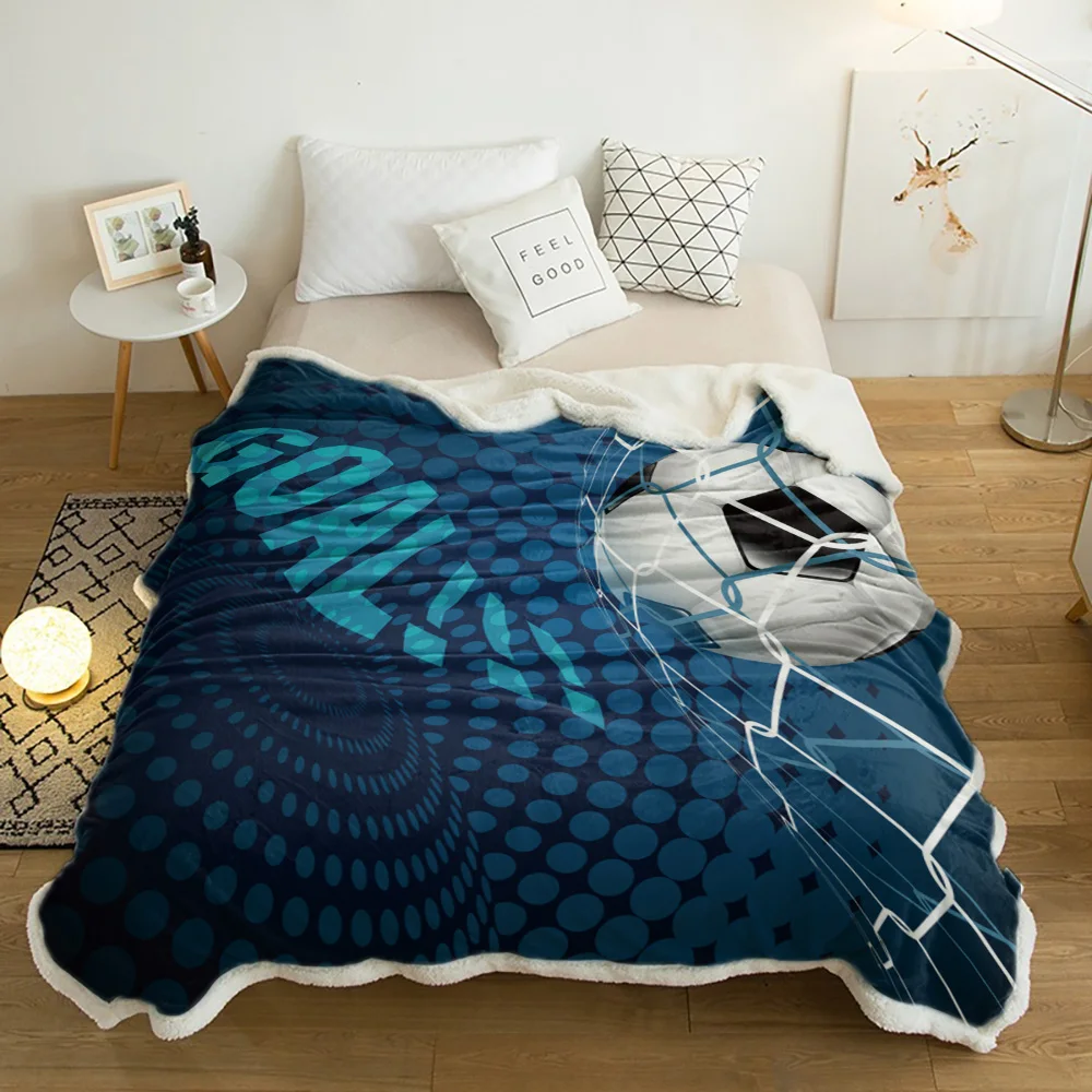 

Football Design Soccer Blue Plush Throw Blanket Sherpa Fleece Bedspread Blankets Sofa Cover Bedding Picnic Wool Soft Blanket