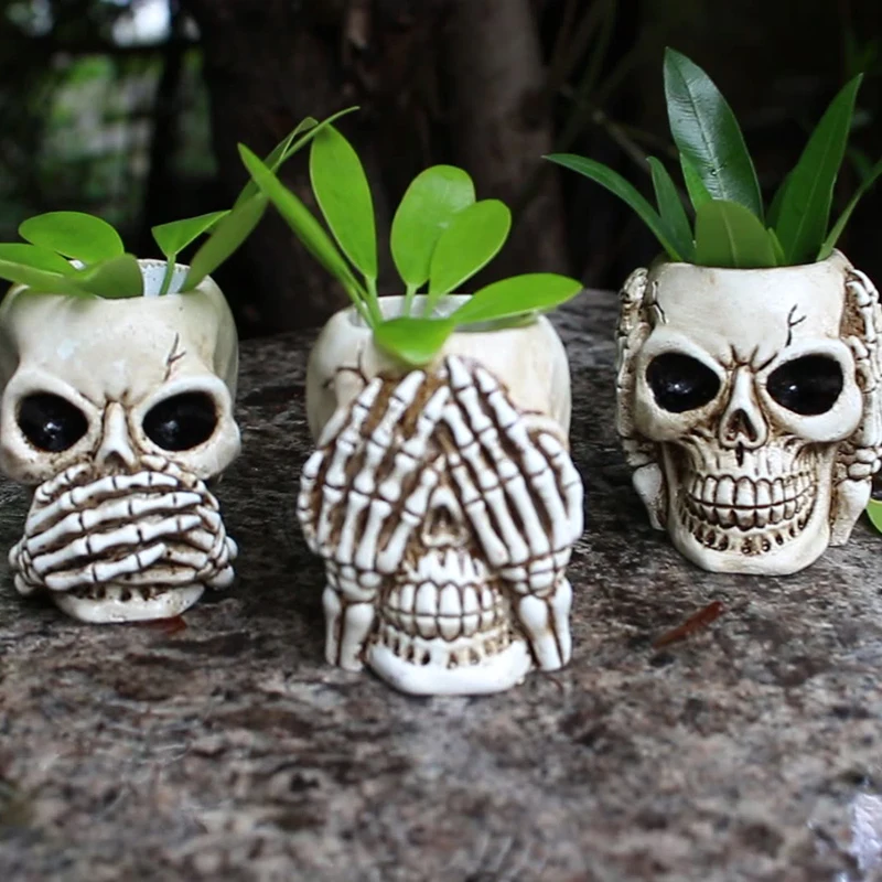 

3 sets Creative Skull Flower Pot Ornament Personalized Resin Desktop Decoration for Home Living Room Cabinet PR Sale