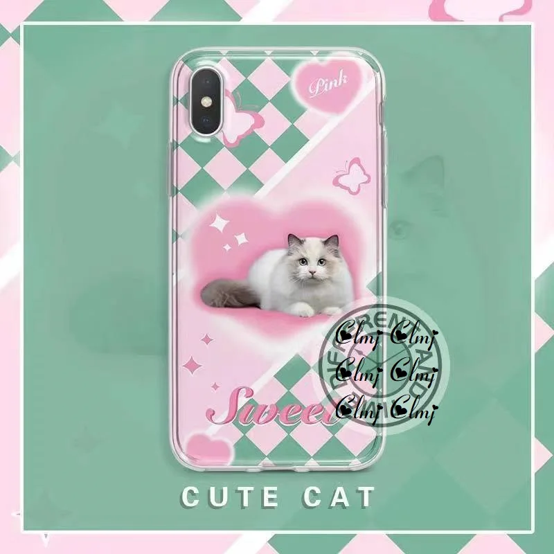 

Clmj Cute Cat Heart Cartoon Animal Phone Case For iPhone 11 12 13 Pro 14 Plus XS XR X For Samsung Galaxy S22 S21 Silicone Cover