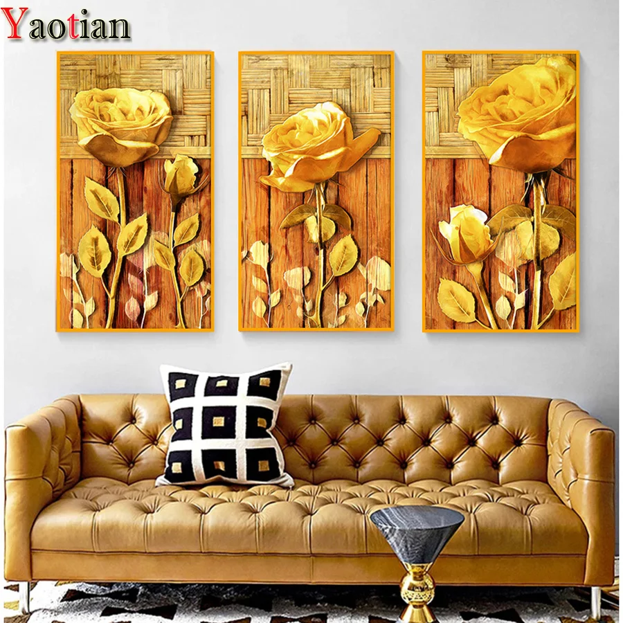 

Yellow Flower Picture Retro Plant Diamond Embroidery 5D DIY Diamond Painting Mosaic Picture Of Rhinestone Living Room Home Decor
