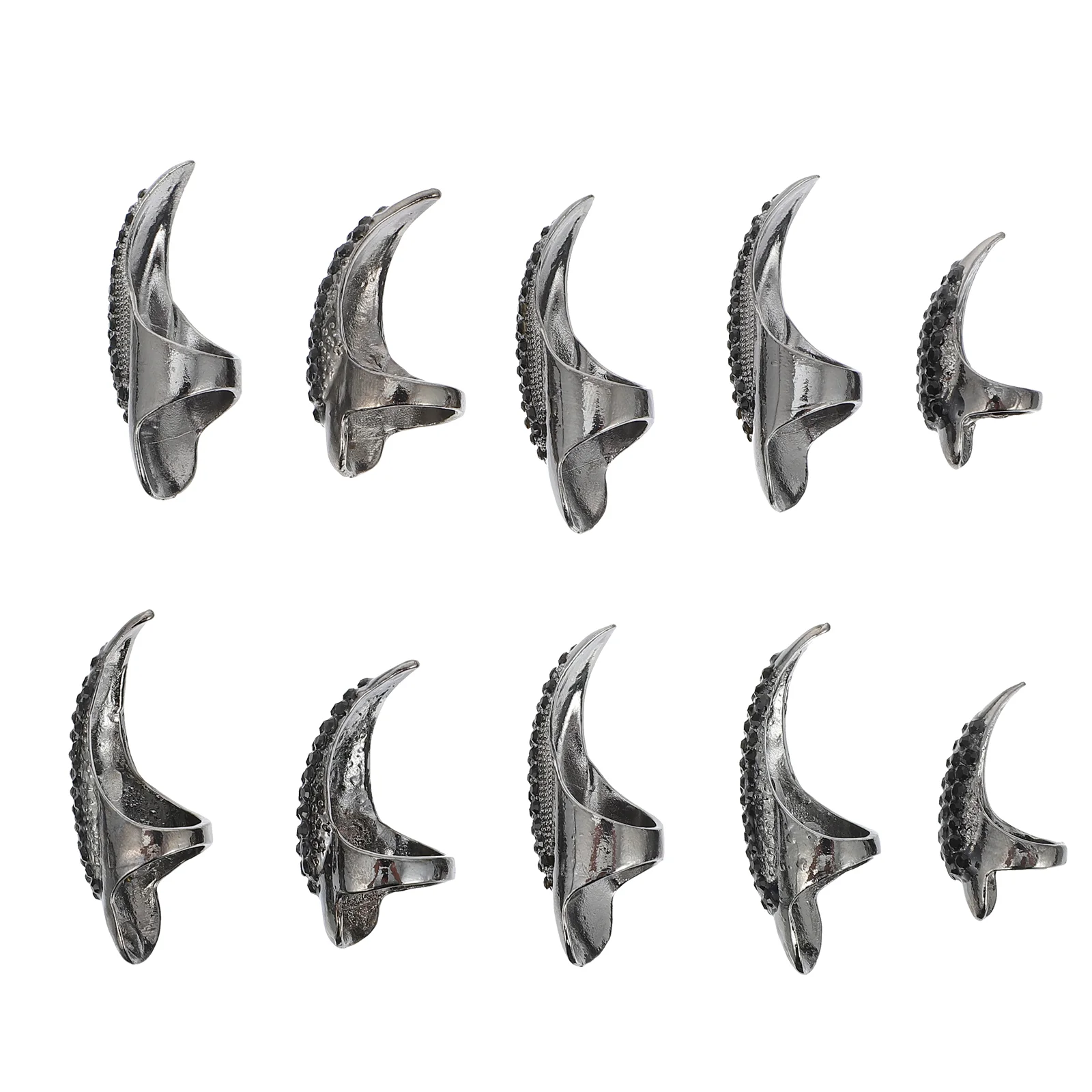 

10 Pcs Nail Kit Goth Rings Rhinestones Finger Fingernail Pointed Zinc Alloy Miss