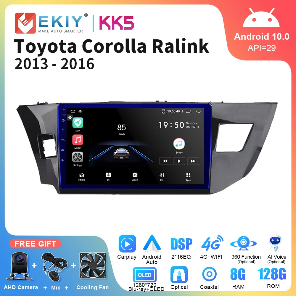 EKIY KK5 8G 128G QLED автомобильный радиоприемник для Toyota Corolla Ralink 2013-2016