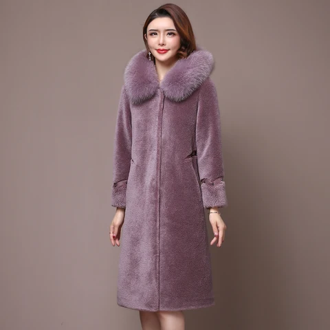 Haining частицы овечьей шерсти длинное пальто, новинка, мех лисы, комбинированное меховое пальто