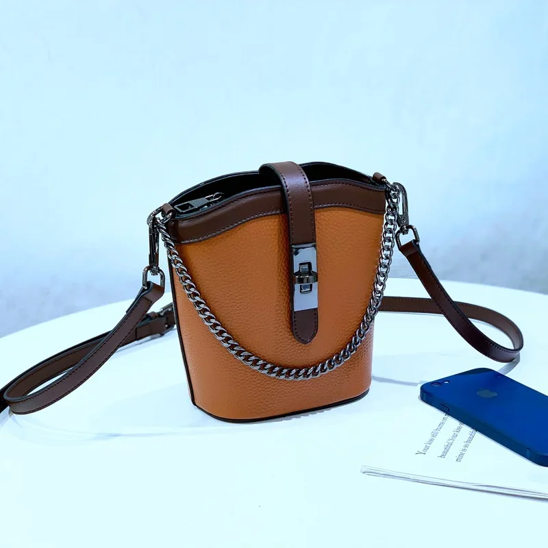 

Real Leather Small Women's Crossbody Bag Brand Designer Fashion Chain Cowhide Messenger Ladies Shoulder Bucket Bags