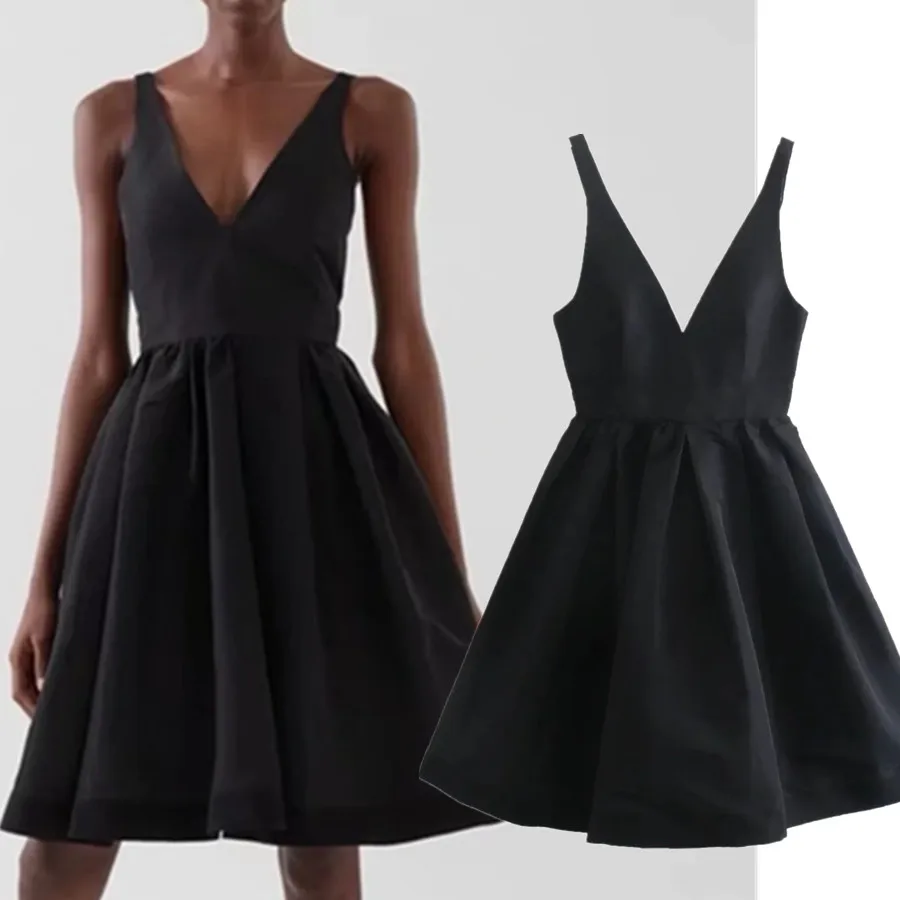 

Maxdutti Ins Fashion Blogger Retro V-neck Sexy Tank Dress Party Mini Dress Women Vestidos 2022 Spring And Summer Dress Women Top