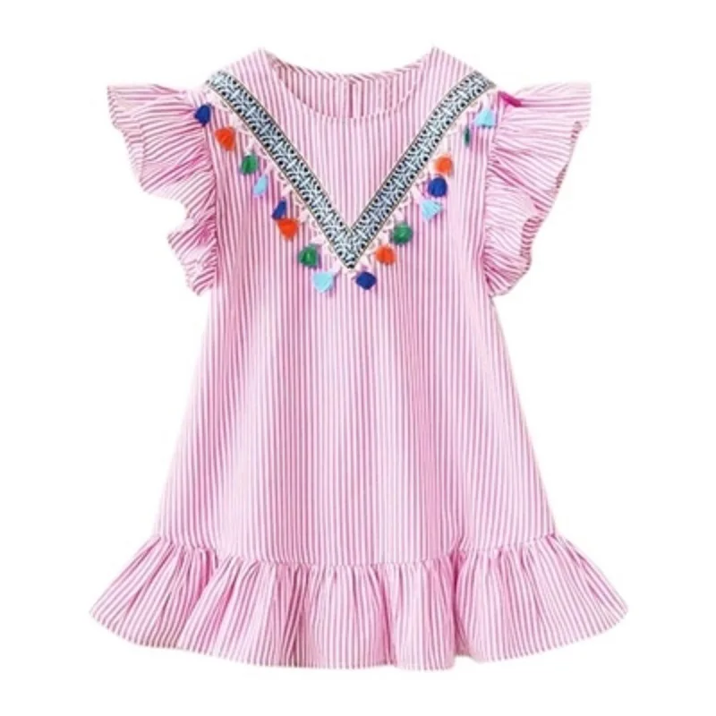 

Children's Dress for Girls 2022 Summer New Fashion Flying Sleeve Ruffle Princess Flower Dress Toddler Kids Srtiped Vestidos 1-8Y