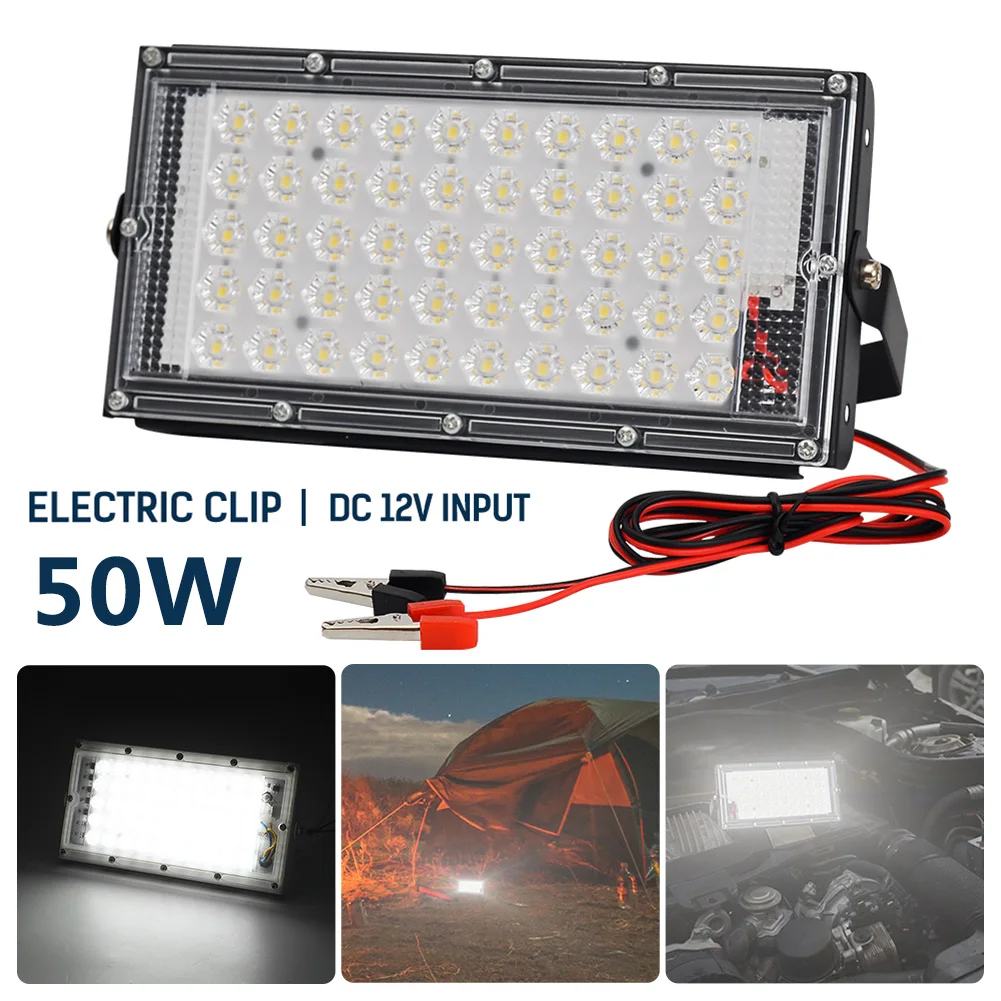 

LED Floodlight 50W DC12V Electric Clip Charger LED Emergency Lamp Spotlight Outdoor Lighting For Camping Hiking Fishing Working